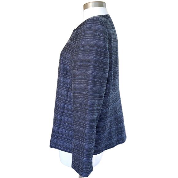 KASPER Blue Black Space Dye Stripe Collarless Jacket Blazer Size 16 P Open Front - Picture 3 of 8